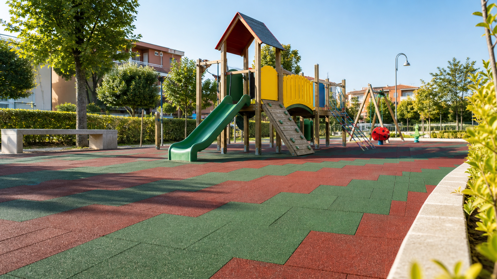 Pavimento antitrauma colorato in area gioco esterna